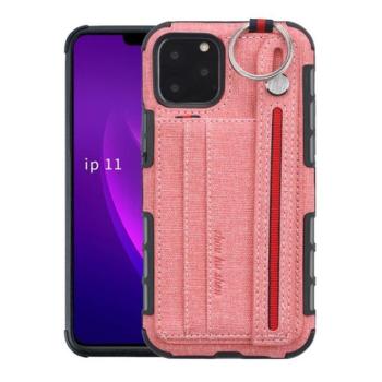 Apple iPhone 11 Pro, Szilikon tok, közepesen ütésálló, stand, textil hátlap, felakasztható, kézpánttal, rózsaszín kép