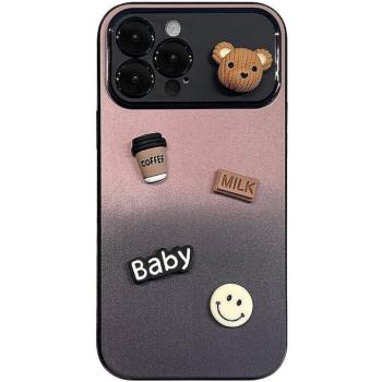 Apple iPhone 11, Szilikon tok, színátmenetes, 3D maci, kávé, smile minta, Teddy Bear Coffee Case, rózsaszín/fekete kép