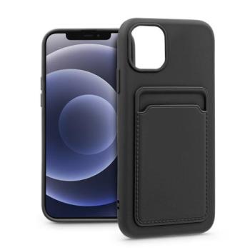 Apple iPhone 12/12 Pro szilikon hátlap kártyatartóval - Card Case - fekete kép