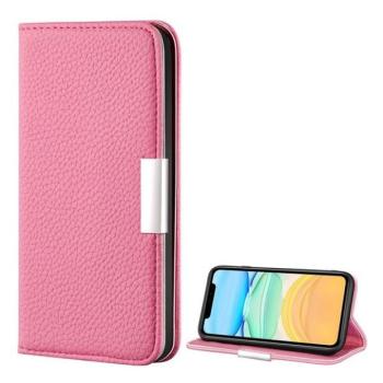 Apple iPhone 12 Mini, Oldalra nyíló tok, bőrhatású, stand, elegáns fémcsat, mágneses, rózsaszín kép