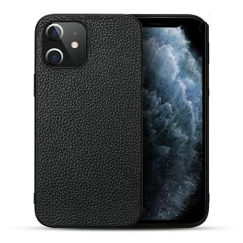 Apple iPhone 12 Mini, Szilikon tok, valódi bőrrel bevont hátlap, fekete kép