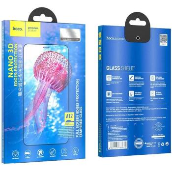 Apple iPhone 12 Pro Max, Kijelzővédő fólia, ütésálló fólia (az íves részre is!), Tempered Glass (edzett üveg), 3D Full Cover, élvédelem, Hoco A12, fekete kép