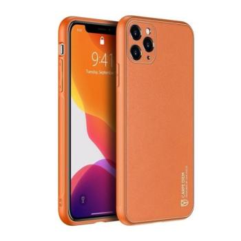 Apple iPhone 12 Pro Max, Műanyag hátlap védőtok + szilikon fémhatású keret, közepesen ütésálló, bőrhatású hátlap, Dux Ducis Yolo, narancssárga kép