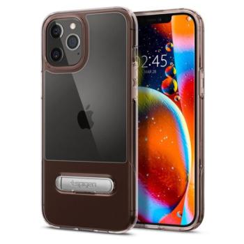 Apple iPhone 12 Pro Max, Szilikon tok, műanyag hátlappal, kitámasztóval, Spigen Slim Armor Essential, átlátszó/vörösarany kép