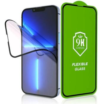 Apple iPhone 13 / 13 Pro / 14 / 16e / 17e, Kijelzővédő fólia, ütésálló fólia, Tempered Glass (edzett üveg), 5D, Full Glue, Nano Flexi Glass, fekete kép