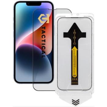 Apple iPhone 13 / 13 Pro / 14 / 16e, Kijelzővédő fólia, ütésálló fólia (az íves részre is!), Tempered Glass (edzett üveg), segéd kerettel, Tactical Impact Barrier, fekete kép