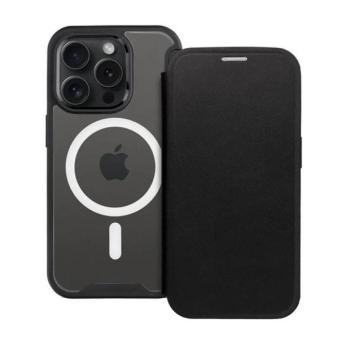 Apple iPhone 13 Pro Max, Oldalra nyíló tok, kártyatartóval, átlátszó hátlap, Magsafe kompatibilis, Smart Mag, fekete kép