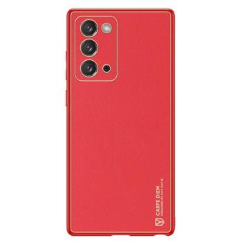 Apple iPhone 13 Pro, Műanyag hátlap védőtok + szilikon fémhatású keret, közepesen ütésálló, bőrhatású hátlap, Dux Ducis Yolo, piros kép