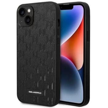 Apple iPhone 14, Műanyag hátlap védőtok, bőrhatású hátlap, Monogram minta, Karl Lagerfeld Saffiano Mono Metal Logo, fekete kép