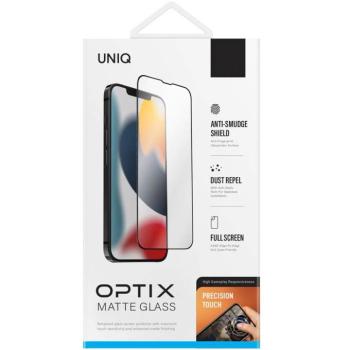 Apple iPhone 14 Plus, Kijelzővédő fólia, ütésálló fólia (az íves részre is!), Tempered Glass (edzett üveg), tükröződésmentes, Uniq Optix Matte, fekete kép