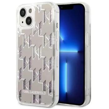 Apple iPhone 14 Plus, Műanyag hátlap védőtok, Monogram minta, Karl Lagerfeld Monogram Liquid Glitter, ezüst kép