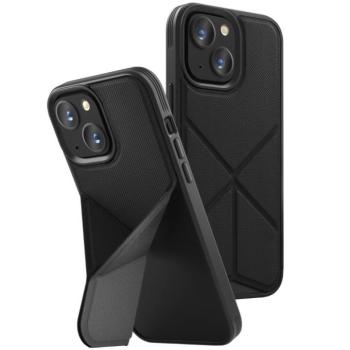Apple iPhone 14 Plus, Szilikon tok, stand, hajtogatható hátlap borítás, Magsafe töltővel kompatibilis, Uniq Transforma MagClick, fekete kép