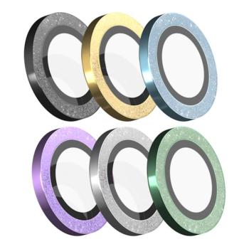 Apple iPhone 14 Pro/14 Pro Max Devia Peak Glitter 3D Fém Kamera Védő Üvegfólia - Zöld kép