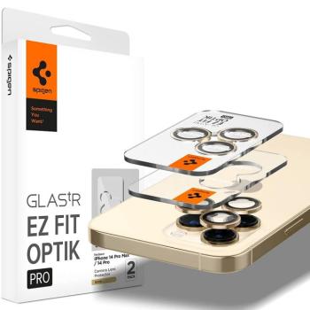 Apple iPhone 14 Pro / 14 Pro Max, Kamera lencsevédő fólia, ütésálló fólia, Tempered Glass (edzett üveg), Spigen Glastr Ez Fit Optik Pro, arany, 2 db / csomag kép