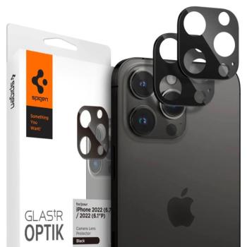 Apple iPhone 14 Pro / 14 Pro Max, Kamera lencsevédő fólia, ütésálló fólia, Tempered Glass (edzett üveg), Spigen Glastr Optik, fekete, 2 db / csomag kép