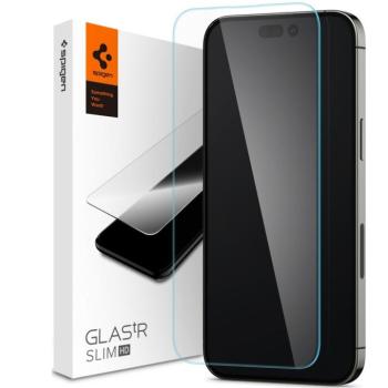 Apple iPhone 14 Pro Max, Kijelzővédő fólia, ütésálló fólia (az íves részre is!), Tempered Glass (edzett üveg), tok barát, Spigen Glastr Slim HD, Clear kép