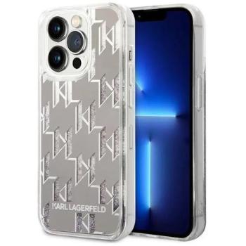 Apple iPhone 14 Pro Max, Műanyag hátlap védőtok, Monogram minta, Karl Lagerfeld Monogram Liquid Glitter, ezüst kép