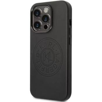 Apple iPhone 14 Pro Max, Műanyag hátlap védőtok + szilikon keret, bőrhatású hátlap, Karl Lagerfeld logo minta, Karl Lagerfeld Leather Perforated Logo, fekete kép