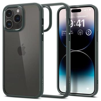 Apple iPhone 14 Pro Max, Műanyag hátlap védőtok + szilikon keret, Spigen Ultra Hybrid, átlátszó/sötétzöld kép