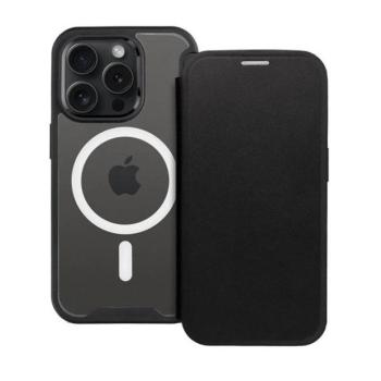 Apple iPhone 14 Pro Max, Oldalra nyíló tok, kártyatartóval, átlátszó hátlap, Magsafe kompatibilis, Smart Mag, fekete kép