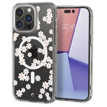 Apple iPhone 14 Pro Max, Szilikon tok, légpárnás sarok, Magsafe töltővel kompatibilis, százszorszép minta, Spigen Ciel Cyril Cecile, átlátszó/színes kép