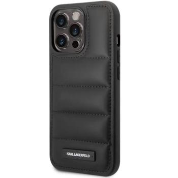 Apple iPhone 14 Pro, Műanyag hátlap védőtok, bőrhatású hátlap, Karl Lagerfeld Puffy Elongated Logo, fekete kép