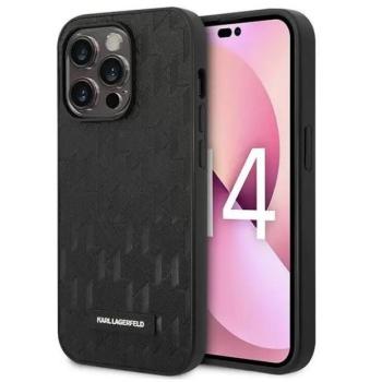 Apple iPhone 14 Pro, Műanyag hátlap védőtok, bőrhatású hátlap, Monogram minta, Karl Lagerfeld Saffiano Mono Metal Logo, fekete kép