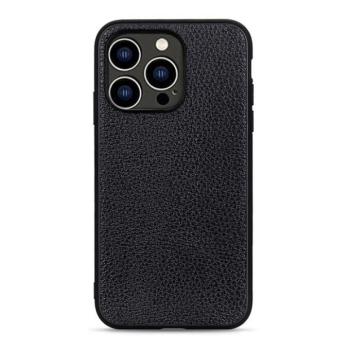 Apple iPhone 14 Pro, Műanyag hátlap védőtok, bőrrel bevont hátlap, fekete kép