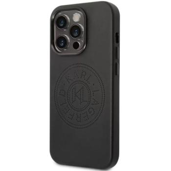 Apple iPhone 14 Pro, Műanyag hátlap védőtok + szilikon keret, bőrhatású hátlap, Karl Lagerfeld logo minta, Karl Lagerfeld Leather Perforated Logo, fekete kép