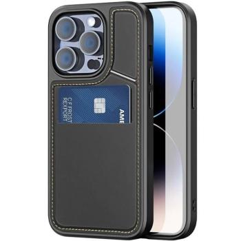Apple iPhone 14 Pro, Műanyag hátlap védőtok + szilikon keret, stand, bőrrel bevont hátlap, kártyatartóval, Magsafe kompatibilis, Dux Ducis Rafi II Mag, fekete kép