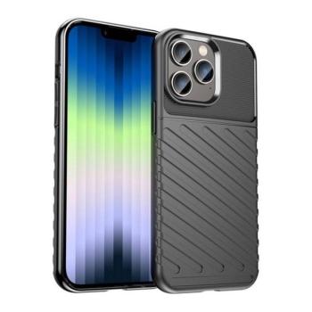 Apple iPhone 14 Pro, Szilikon tok, közepesen ütésálló, domború csíkos minta, Forcell Thunder, fekete kép