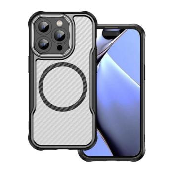 Apple iPhone 14 Pro, Szilikon tok, közepesen ütésálló, légpárnás sarok, kameravédő keret, Magsafe töltővel kompatibilis, karbon minta, fekete kép