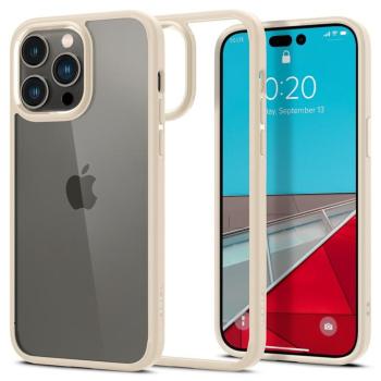 Apple iPhone 14 Pro, Szilikon tok + műanyag keret, közepesen ütésálló, Spigen Crystal Hybrid, átlátszó/homok-beige kép