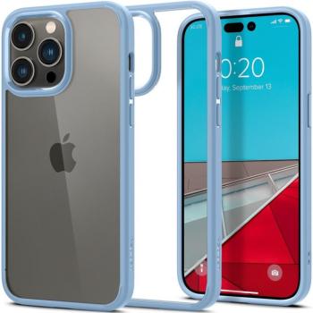 Apple iPhone 14 Pro, Szilikon tok + műanyag keret, közepesen ütésálló, Spigen Crystal Hybrid, átlátszó/kék kép