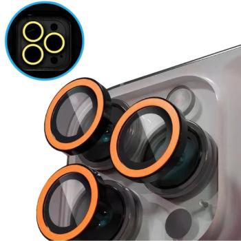 Apple iPhone 15 / 15 Plus, Kamera lencsevédő fólia, ütésálló fólia, Tempered Glass (edzett üveg), sötétben világít, Xprotector Luminous, narancssárga kép