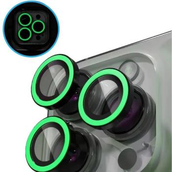 Apple iPhone 15 / 15 Plus, Kamera lencsevédő fólia, ütésálló fólia, Tempered Glass (edzett üveg), sötétben világít, Xprotector Luminous, zöld kép