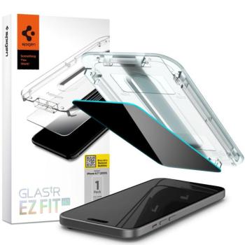 Apple iPhone 15 / 16, Kijelzővédő fólia, ütésálló fólia (az íves részre is!), Tempered Glass (edzett üveg), Spigen Ez Fit HD Privacy, Clear kép