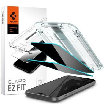 Apple iPhone 15 / 16, Kijelzővédő fólia, ütésálló fólia (az íves részre is!), Tempered Glass (edzett üveg), Spigen Ez Fit Privacy, Clear, 2 db / csomag kép