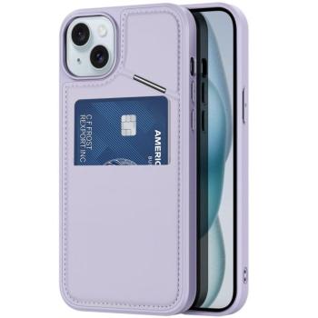 Apple iPhone 15, Műanyag hátlap védőtok + szilikon keret, stand, bőrrel bevont hátlap, kártyatartóval, Magsafe kompatibilis, Dux Ducis Rafi II Mag, lila kép