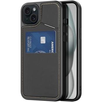 Apple iPhone 15 Plus, Műanyag hátlap védőtok + szilikon keret, stand, bőrrel bevont hátlap, kártyatartóval, Magsafe kompatibilis, Dux Ducis Rafi II Mag, fekete kép