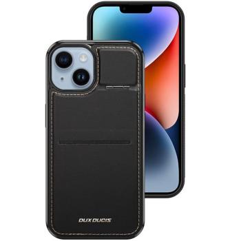 Apple iPhone 15 Plus, Műanyag hátlap védőtok + szilikon keret, stand, bőrrel bevont hátlap, kártyatartóval, Magsafe kompatibilis, Dux Ducis Rafi Mag, fekete kép