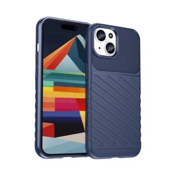 Apple iPhone 15 Plus, Szilikon tok, közepesen ütésálló, domború csíkos minta, sötétkék kép