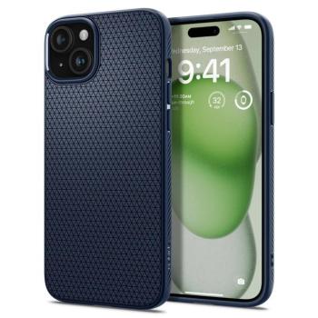 Apple iPhone 15 Plus, Szilikon tok, Spigen Liquid Air, háromszög minta, sötétkék kép