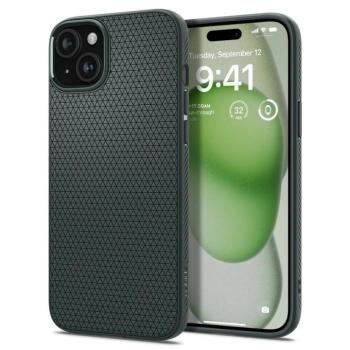 Apple iPhone 15 Plus, Szilikon tok, Spigen Liquid Air, háromszög minta, sötétzöld kép