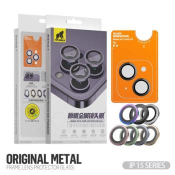 Apple iPhone 15 Pro/15 Pro Max/16 Pro/16 Pro Max TG Original Metal 3D Kameravédő Üvegfólia - Ezüst Titán kép