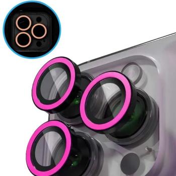 Apple iPhone 15 Pro / 15 Pro Max, Kamera lencsevédő fólia, ütésálló fólia, Tempered Glass (edzett üveg), sötétben világít, Xprotector Luminous, pink kép