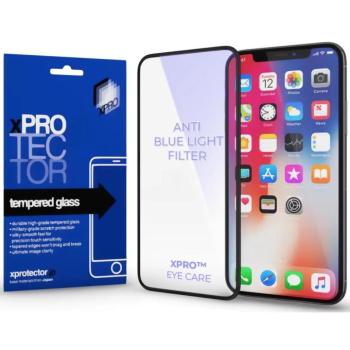 Apple iPhone 15 Pro, Kijelzővédő, ütésálló fólia (az íves részre is!), Tempered Glass (edzett üveg), kékfény elleni védelem. Xprotector Anti Blue Light, fekete kép