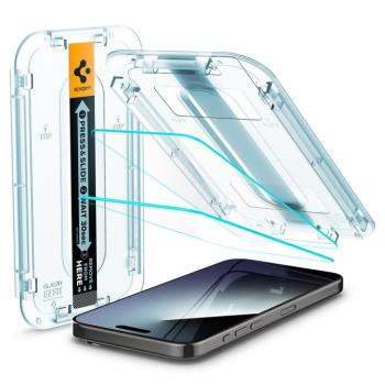 Apple iPhone 15 Pro Max, Kijelzővédő fólia, ütésálló fólia (az íves részre is!), Tempered Glass (edzett üveg), Spigen Ez Fit, Clear, 2 db / csomag kép