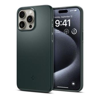 Apple iPhone 15 Pro Max, Műanyag hátlap védőtok, Spigen Thin Fit, sötétzöld kép