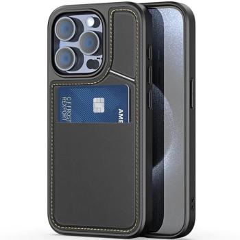 Apple iPhone 15 Pro Max, Műanyag hátlap védőtok + szilikon keret, stand, bőrrel bevont hátlap, kártyatartóval, Magsafe kompatibilis, Dux Ducis Rafi II Mag, fekete kép